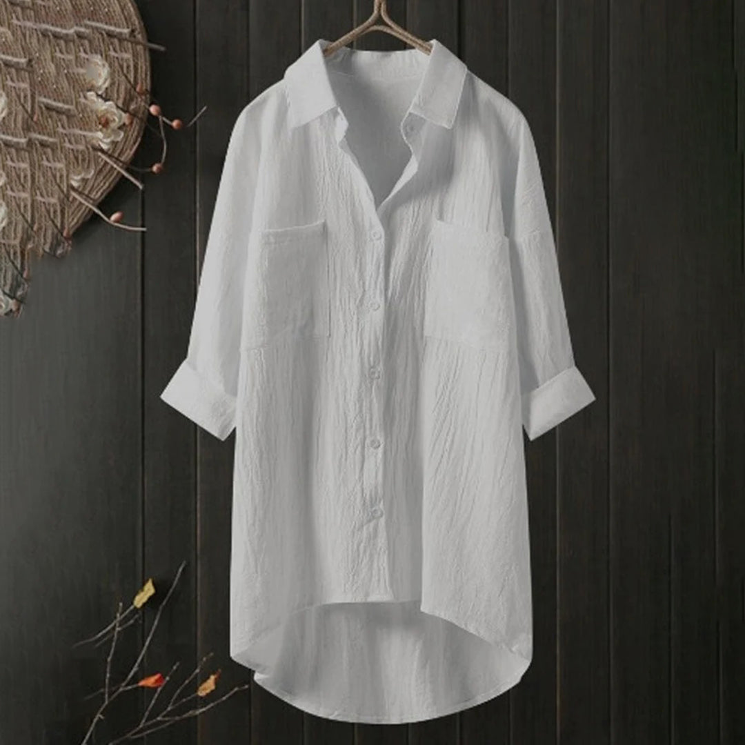 Marine - Blouse Lin Longue Oversized ĂlĂ©gante Femme