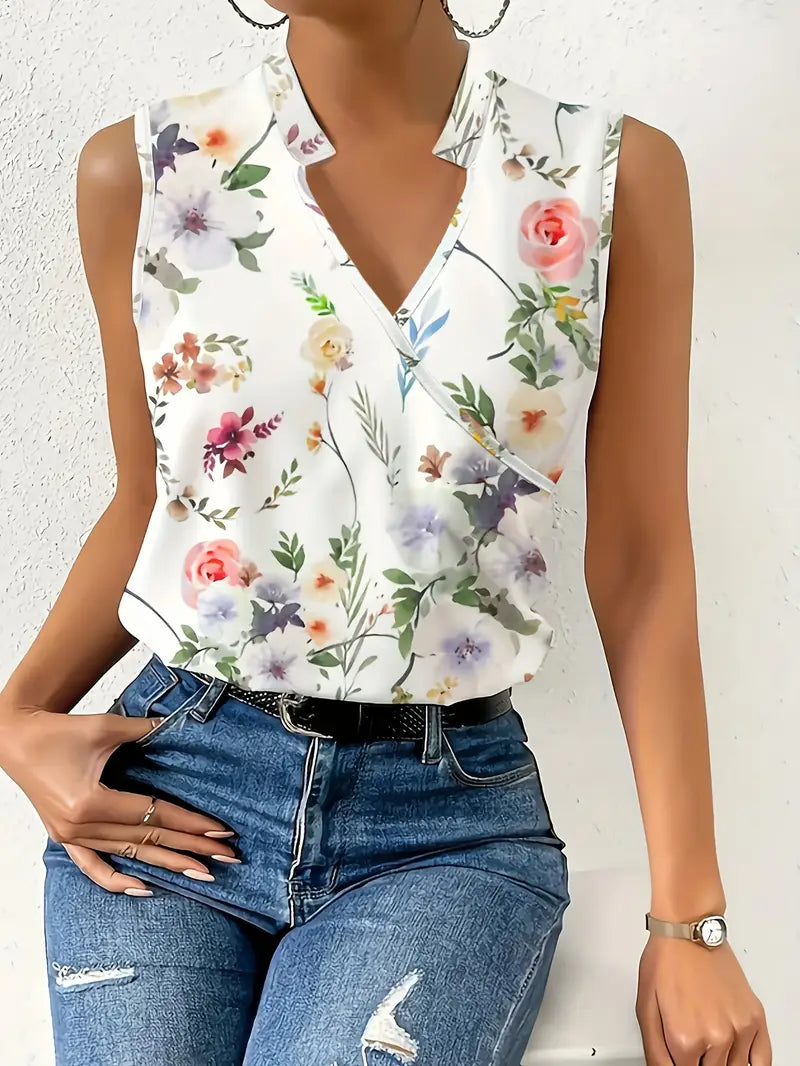 AdĂšle - Blouse Fleurie Sans Manches ĂlĂ©gante Femme