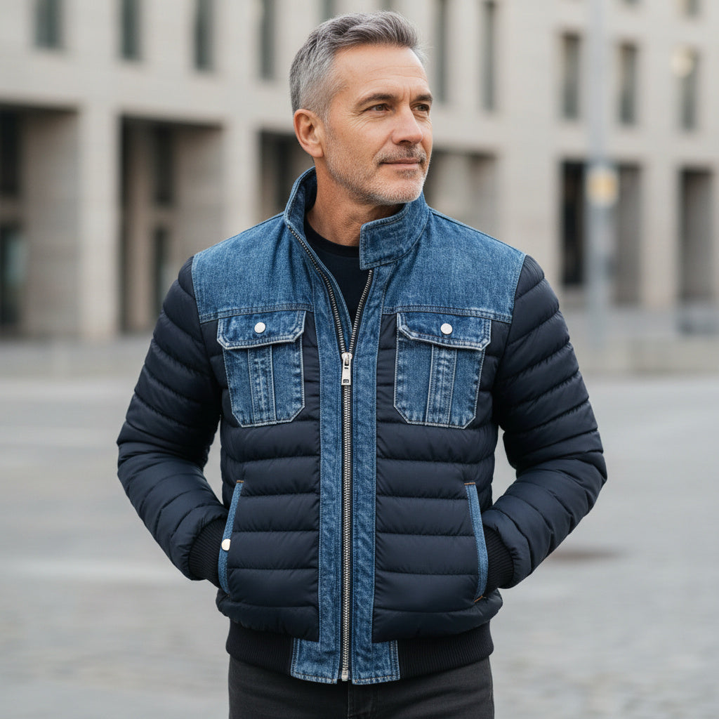 Damien - Doudoune Chic Jean Col Montant