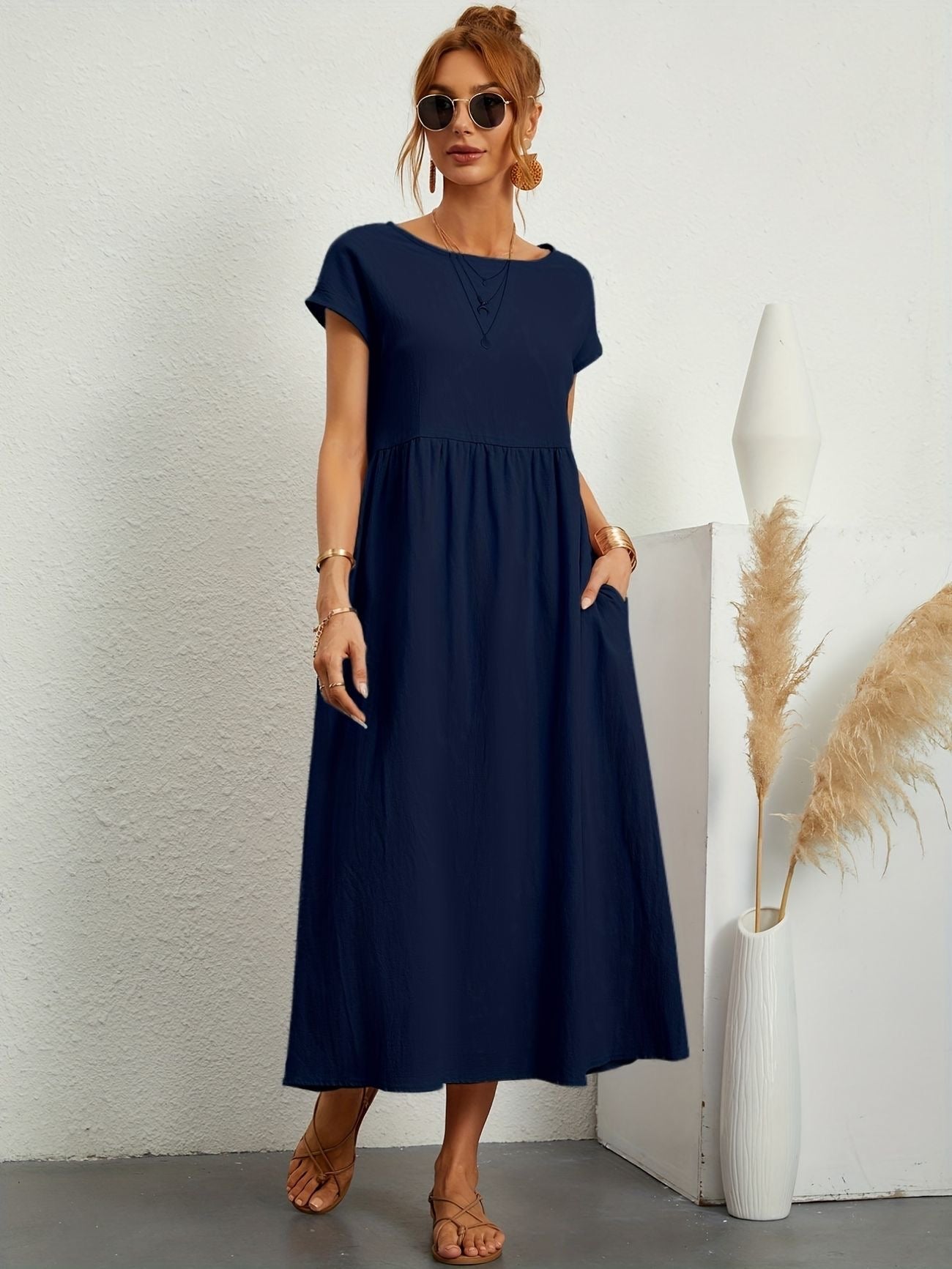 Manon - Robe Longue Décontractée Manches Courtes Femme