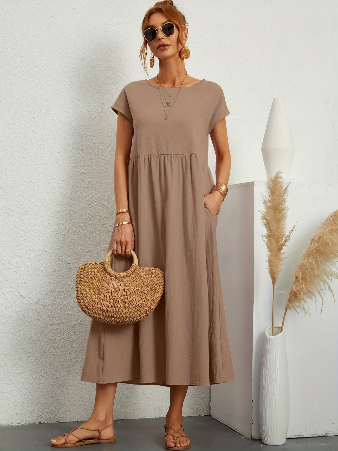 Manon - Robe Longue Décontractée Manches Courtes Femme