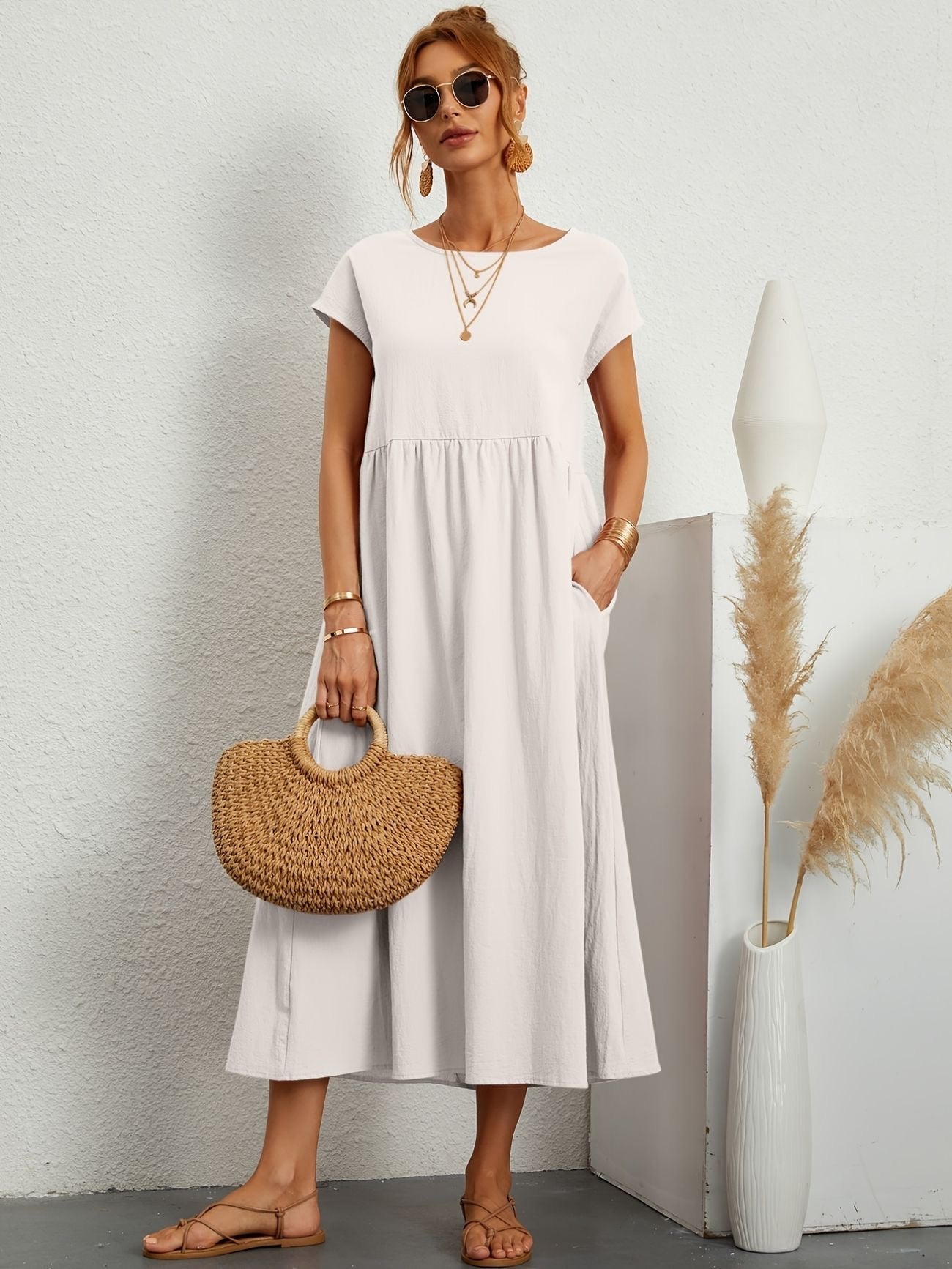 Manon - Robe Longue Décontractée Manches Courtes Femme