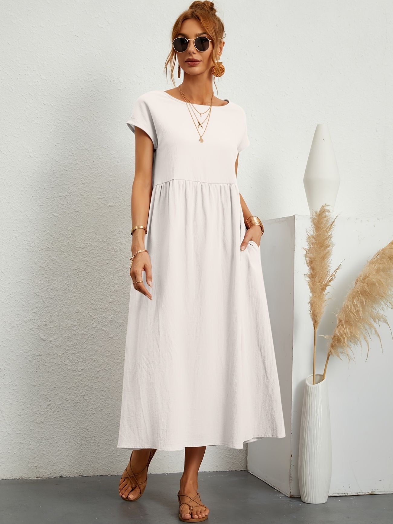Manon - Robe Longue Décontractée Manches Courtes Femme