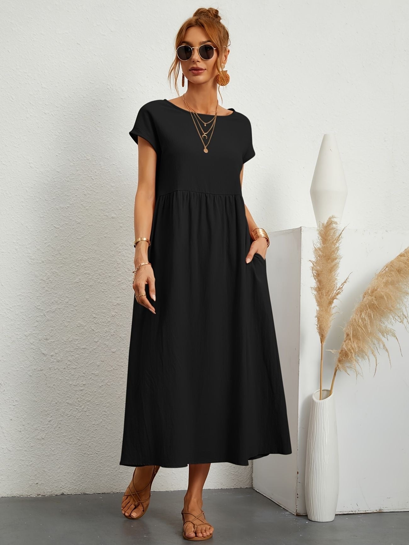 Manon - Robe Longue Décontractée Manches Courtes Femme