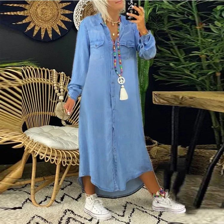 Image variante pour Gaelle - Robe Maxi en Denim - Décontracté et Élégant - Femmes-13