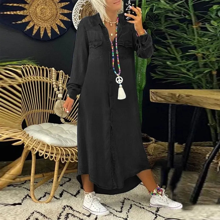 Gaelle - Robe Maxi en Denim - Décontractée et Élégante - Femmes-2