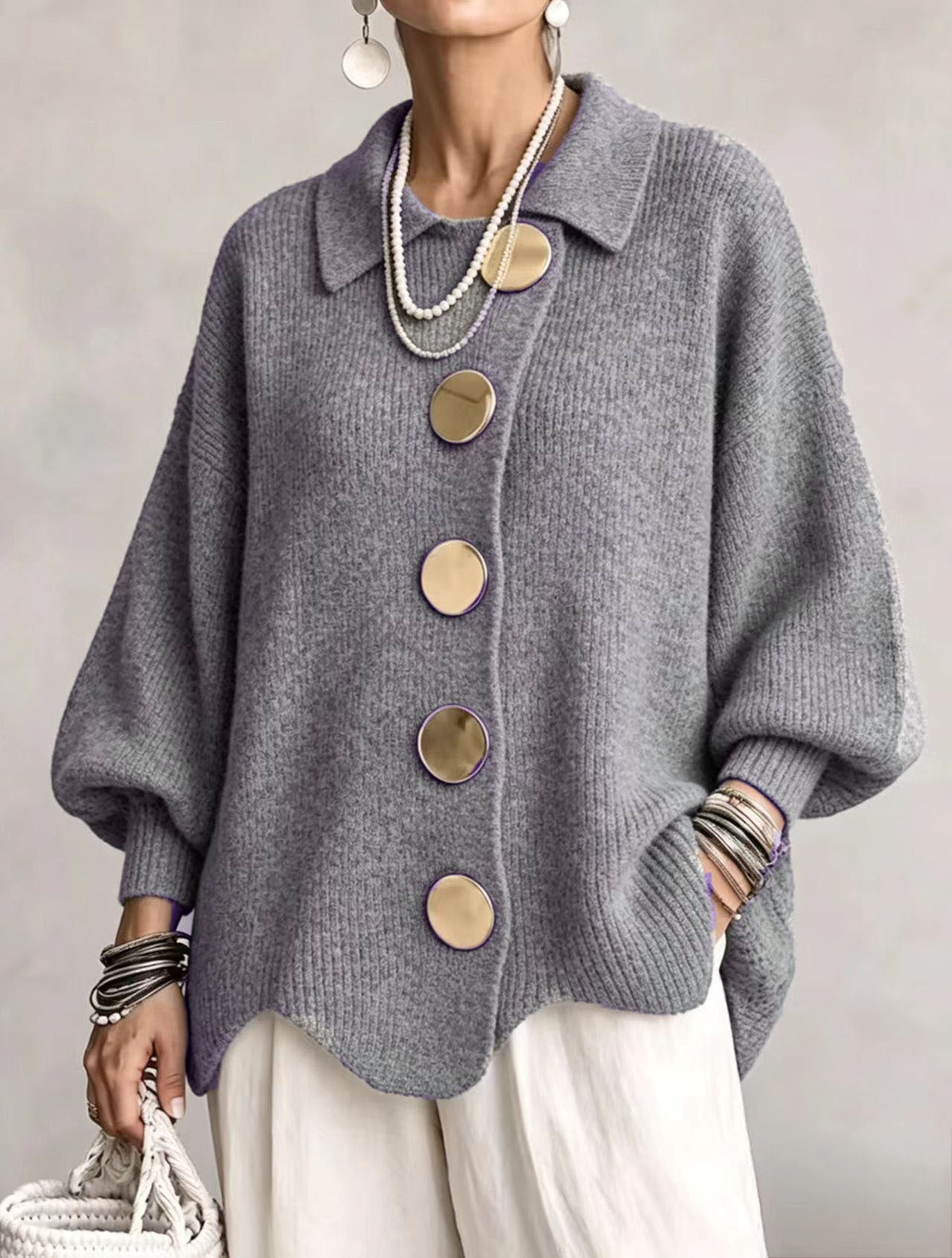 Juliette - Cardigan Élégant Grosse Maille Boutons Dorés
