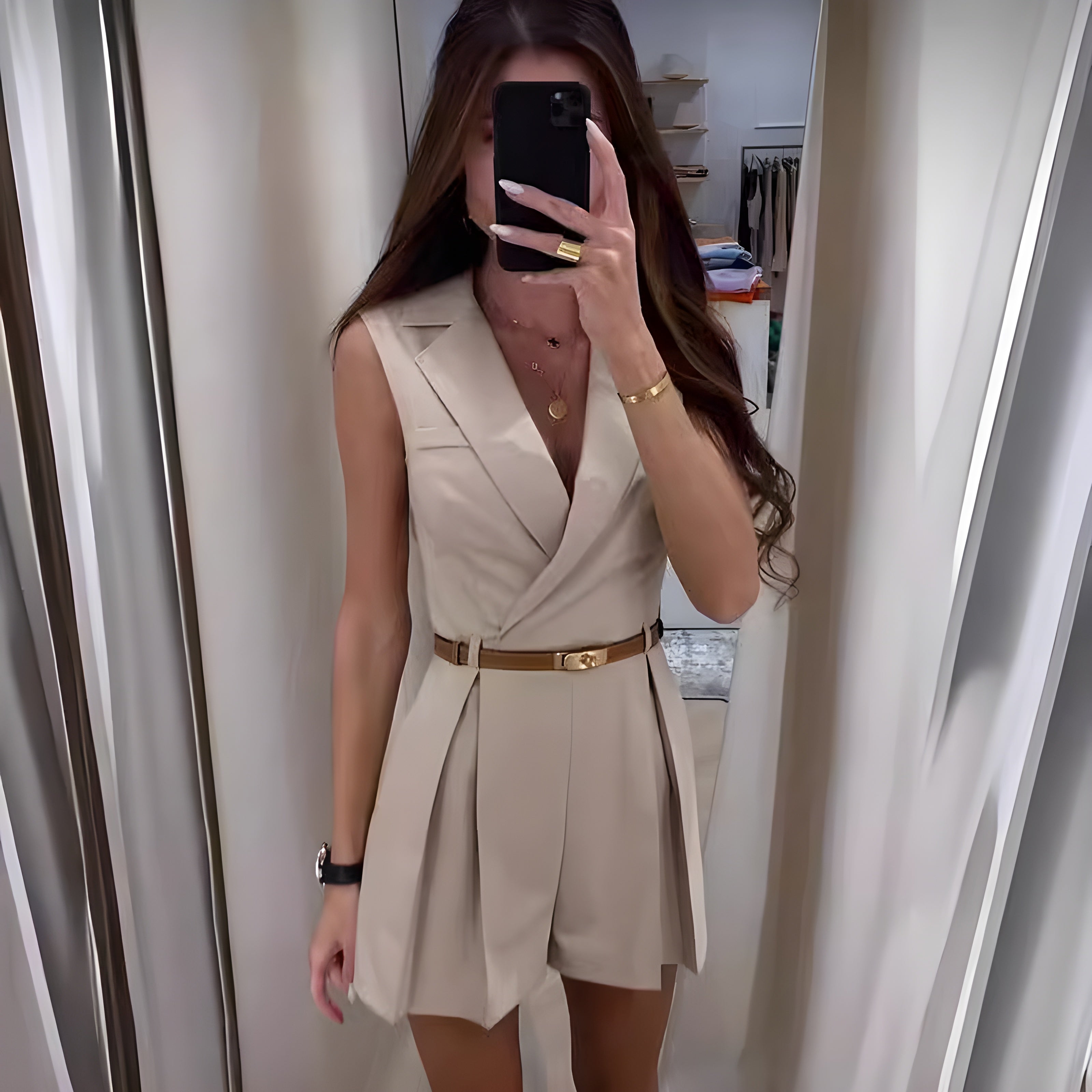 Image variante pour Marga - Salopette Noire Festive Femme - Élégante et Sans Manches - Femme-6