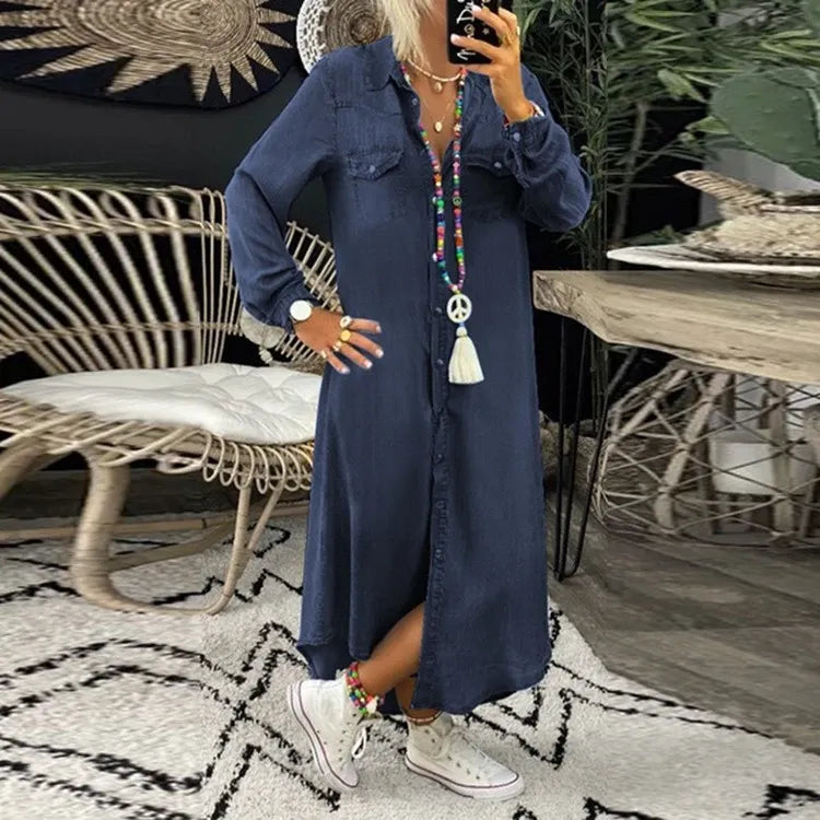 Gaelle - Robe Maxi en Denim - Décontractée et Élégante - Femmes-1