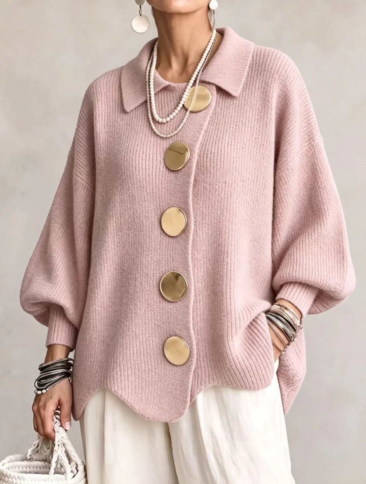 Juliette - Cardigan Élégant Grosse Maille Boutons Dorés