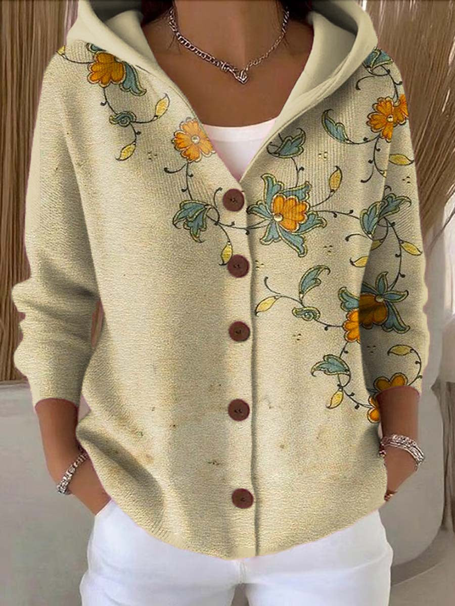 Camille - Cardigan Chic Imprimé à Capuche