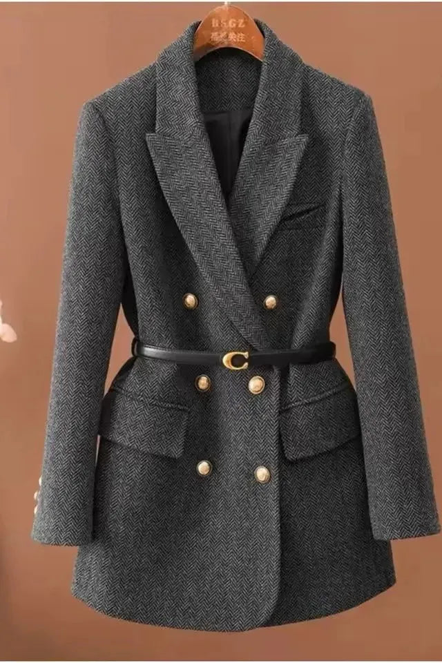 Catherine | Manteau Chic Ceinturé Boutons Dorés