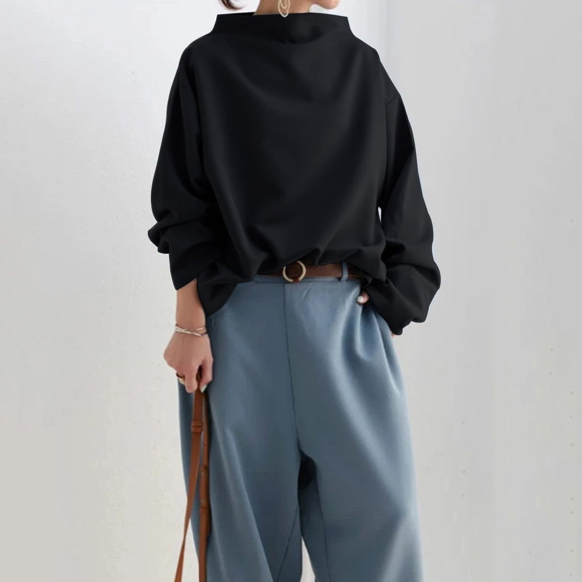 Nathalie - Blouse Élégante Oversize Col Montant