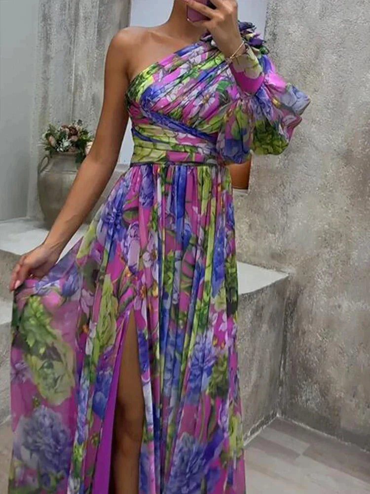 Romane - Robe Longue Fleurie Asymétrique Femme