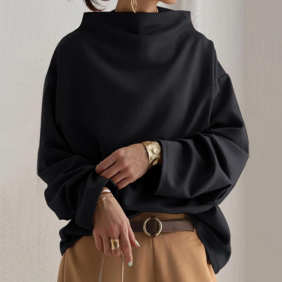 Nathalie - Blouse Élégante Oversize Col Montant