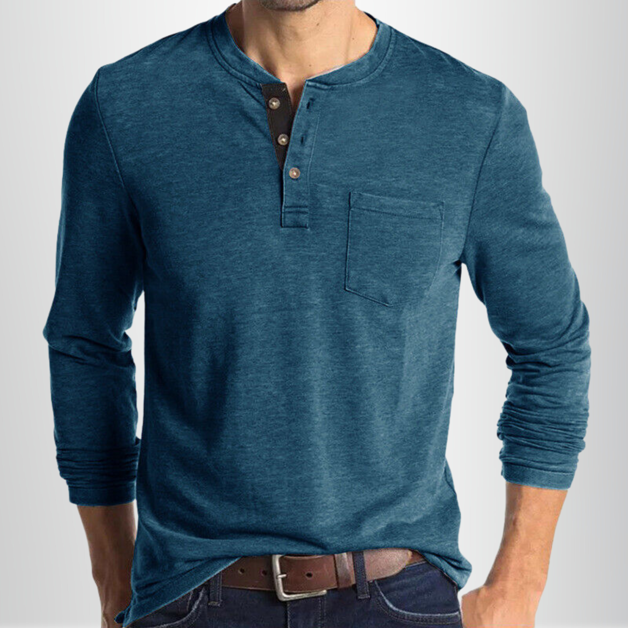 Diego - Henley Manches Longues Poche Décontracté Homme