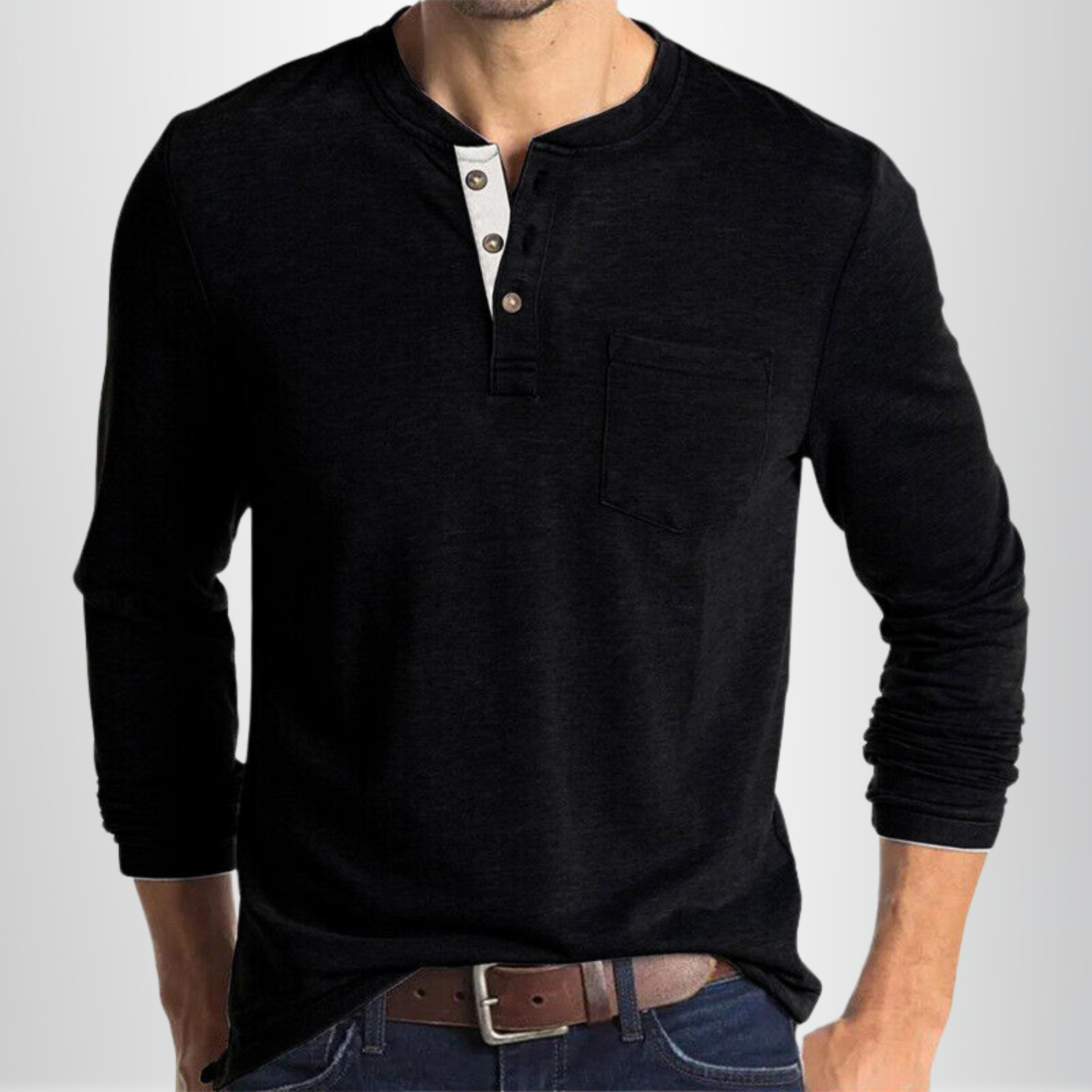 Diego - Henley Manches Longues Poche Décontracté Homme