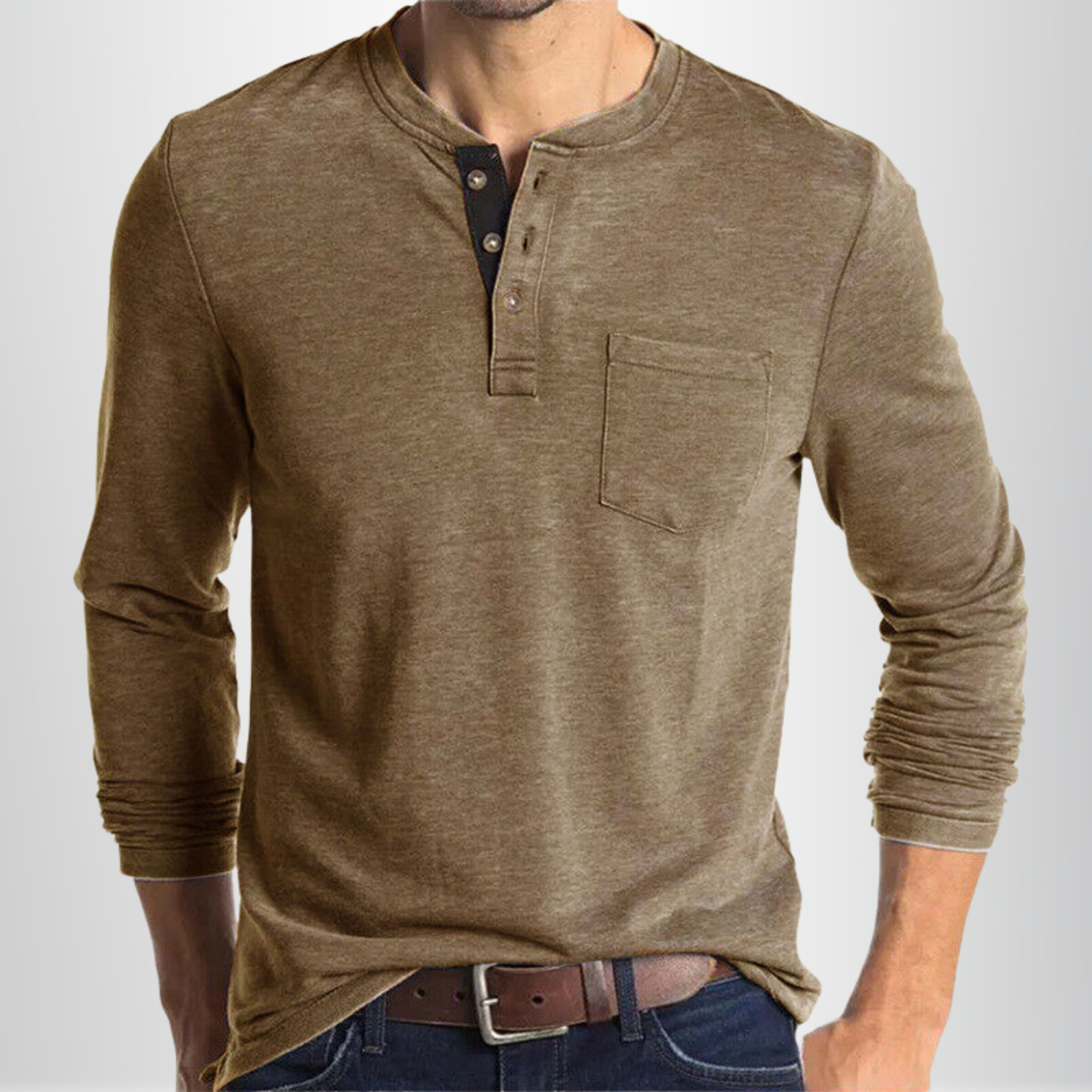 Diego - Henley Manches Longues Poche Décontracté Homme