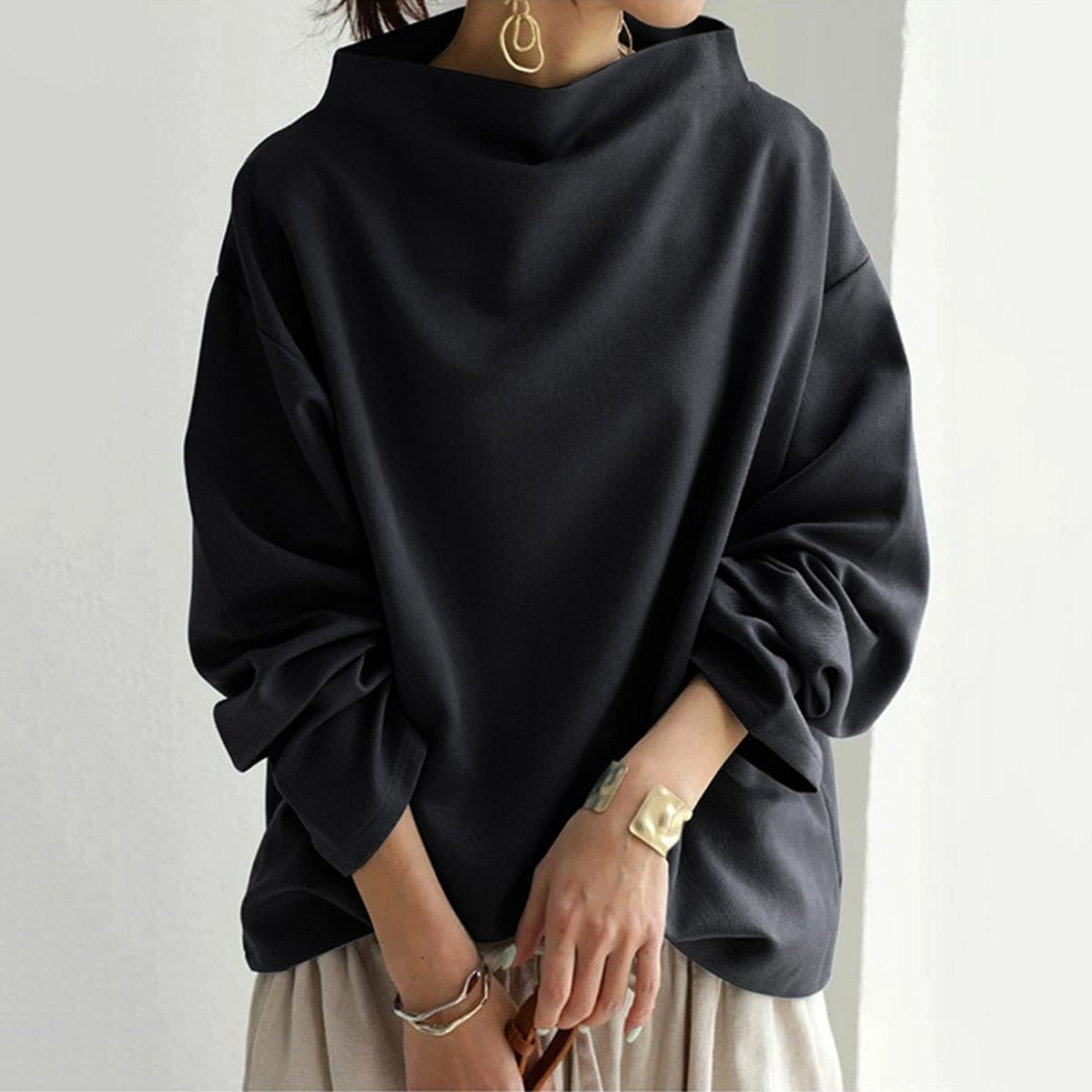 Nathalie - Blouse Élégante Oversize Col Montant