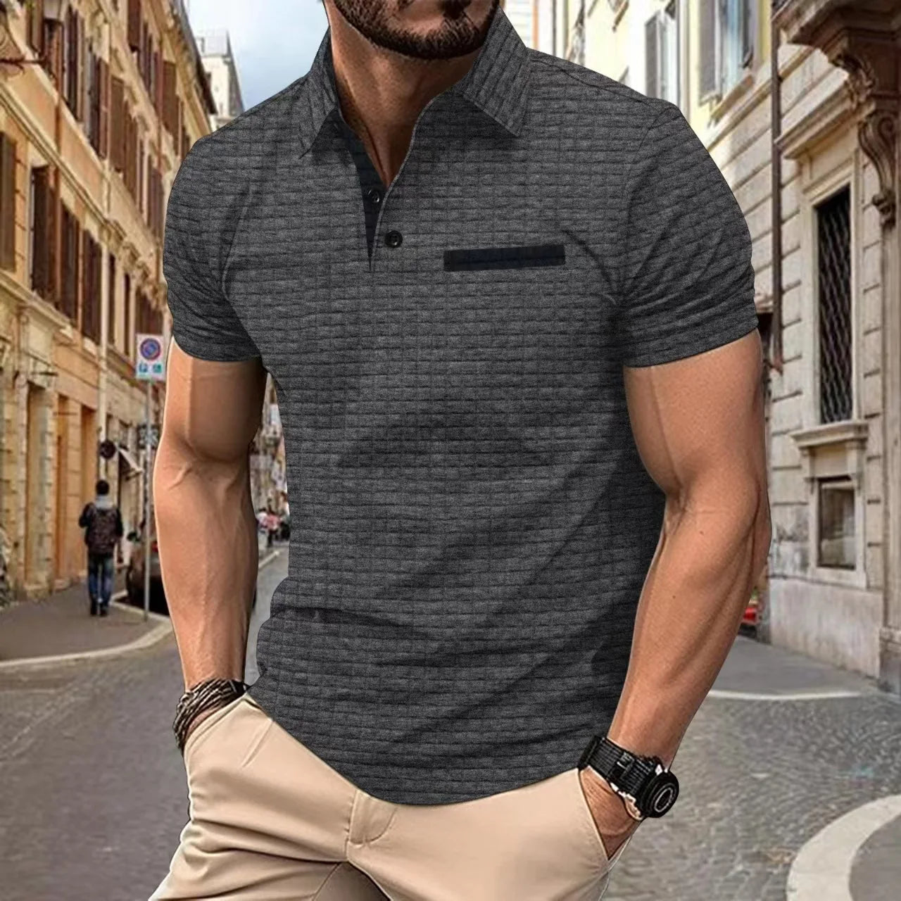 Matteo - Polo Texturé Manches Courtes Moderne Homme