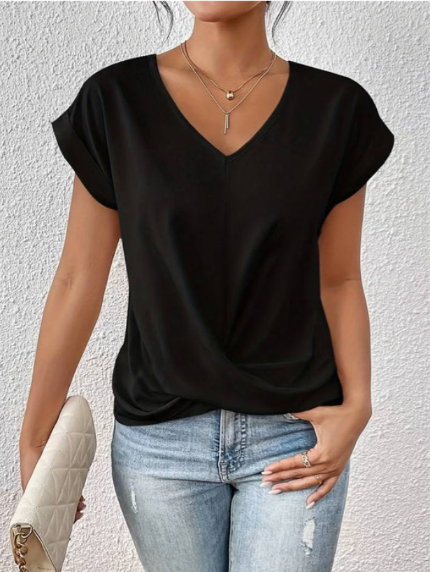 T-Shirt Femme Col V Manches Courtes Fluide - Eva