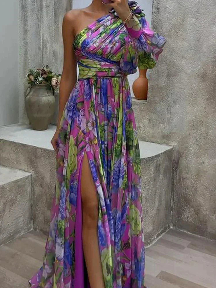 Romane - Robe Longue Fleurie Asymétrique Femme