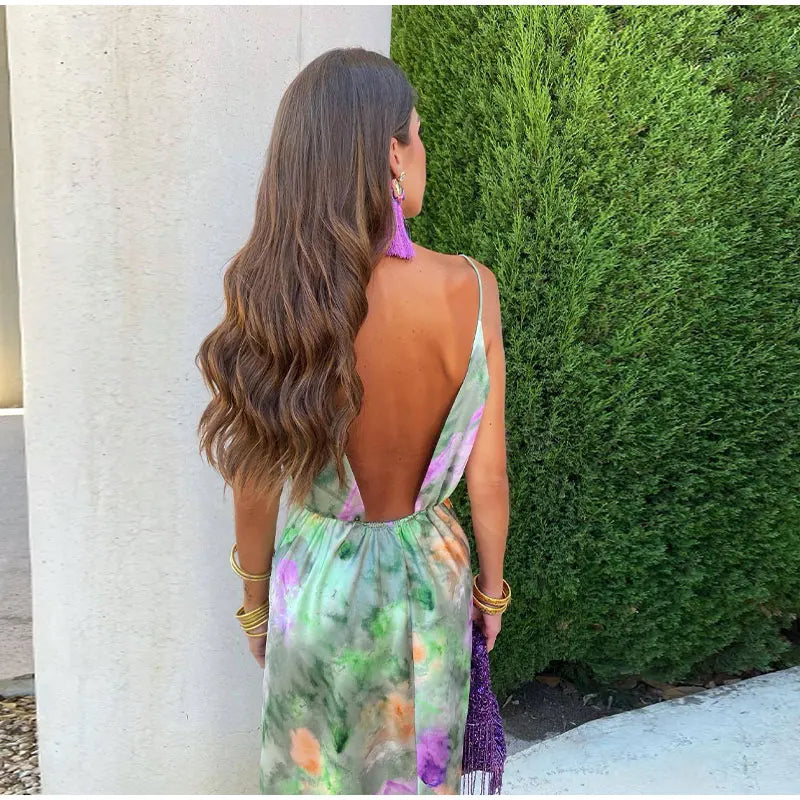 Robe Longue Colorée Et Sexy Avec Imprimé Halo-Teinture Et Écharpe Amovible
