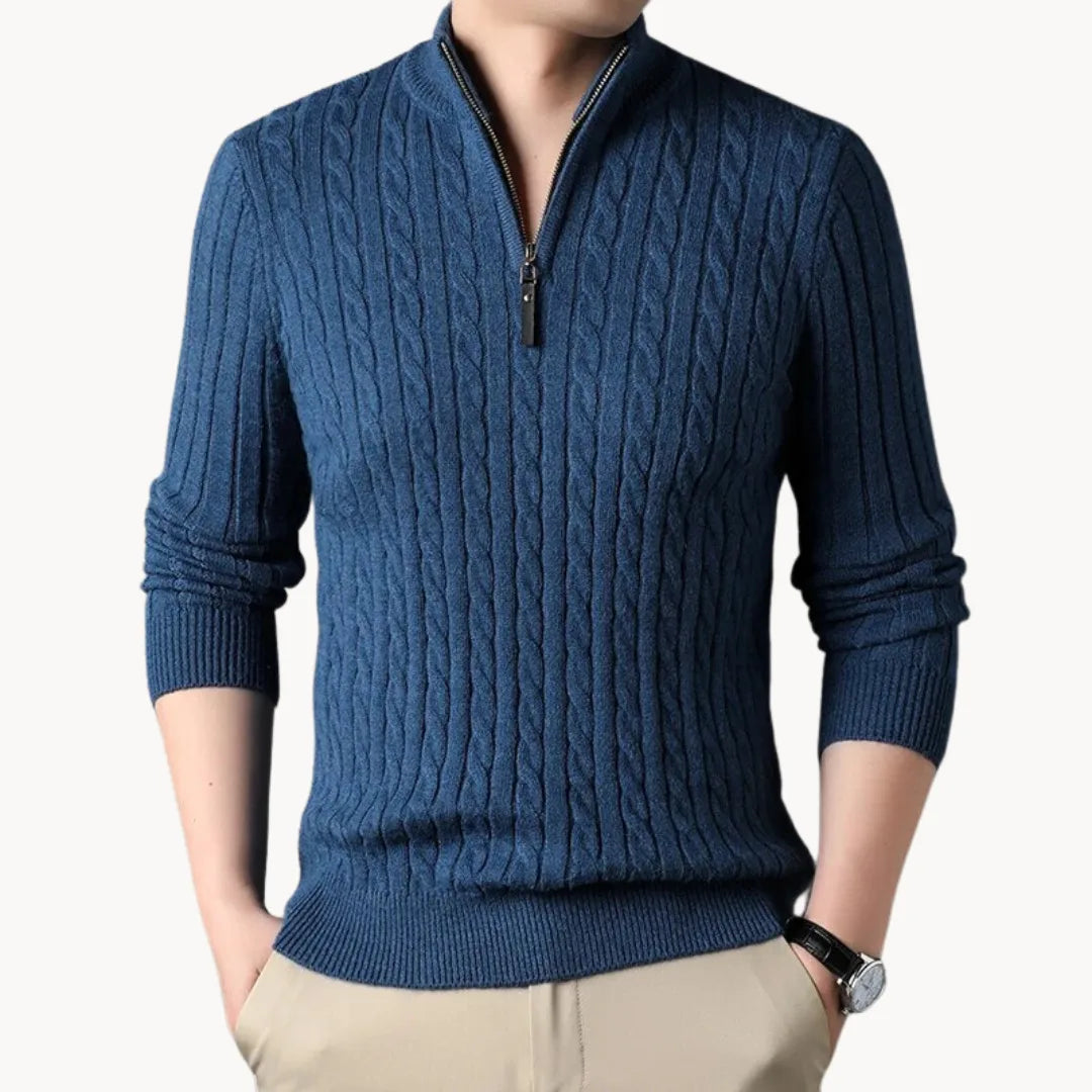 Marc - Pull Classique Torsadé Col Zippé