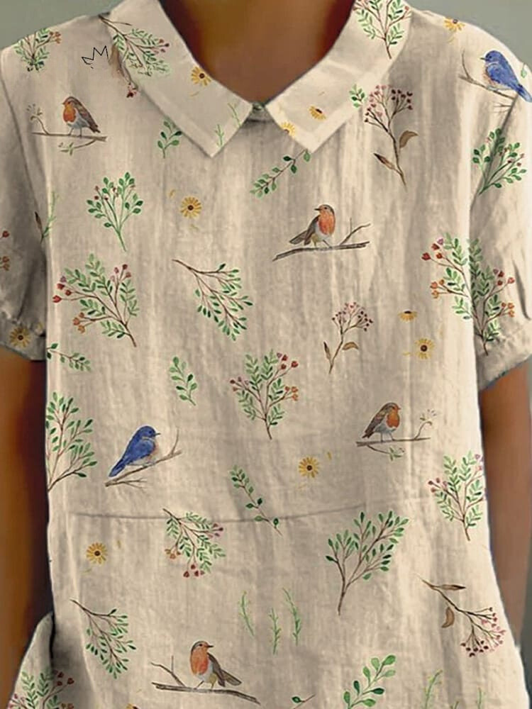 Clémence – Chemise Décontractée Pour Femmes Avec Imprimé Oiseaux Et Branches, Élégante Et Unique
