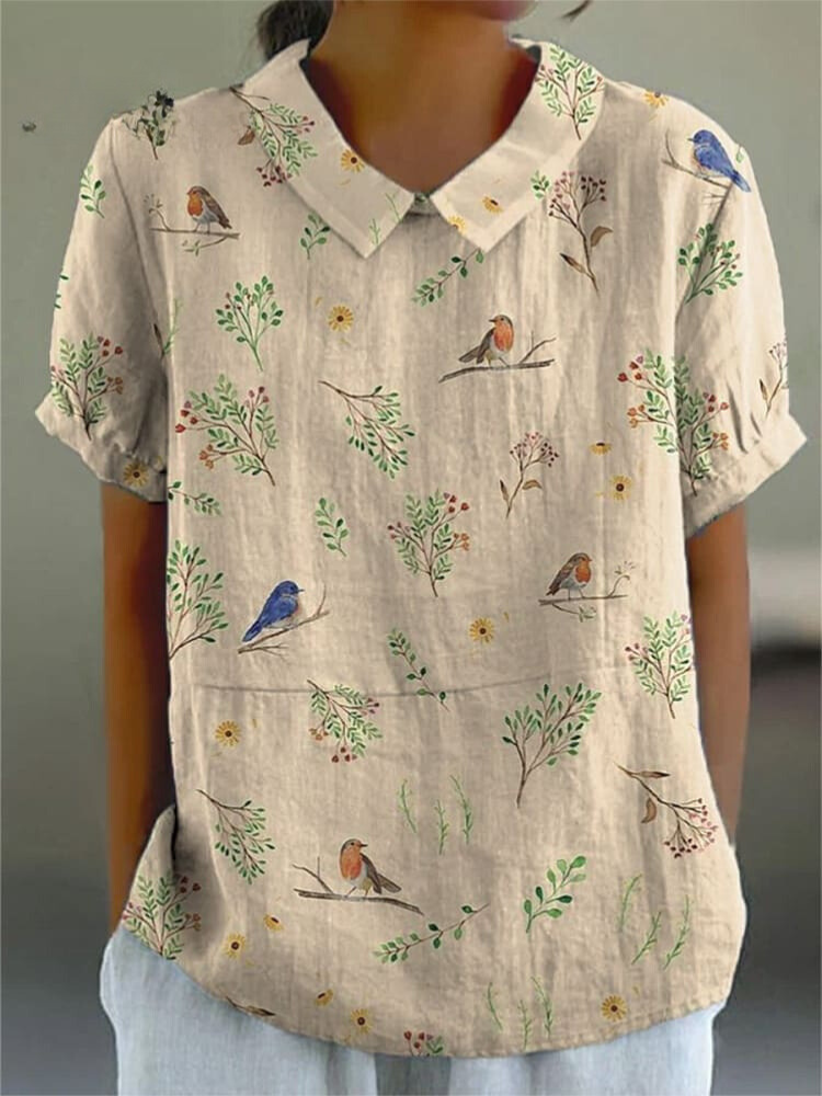 Clémence – Chemise Décontractée Pour Femmes Avec Imprimé Oiseaux Et Branches, Élégante Et Unique
