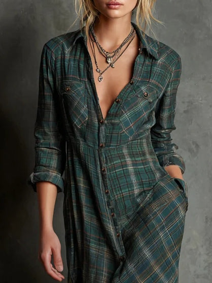 Camille - Robe Chemise Longue Femme à Carreaux