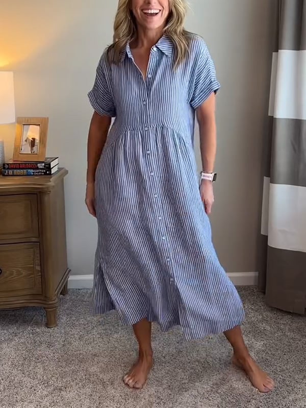 Robe Midi Femme en Lin Rayée - Chloé