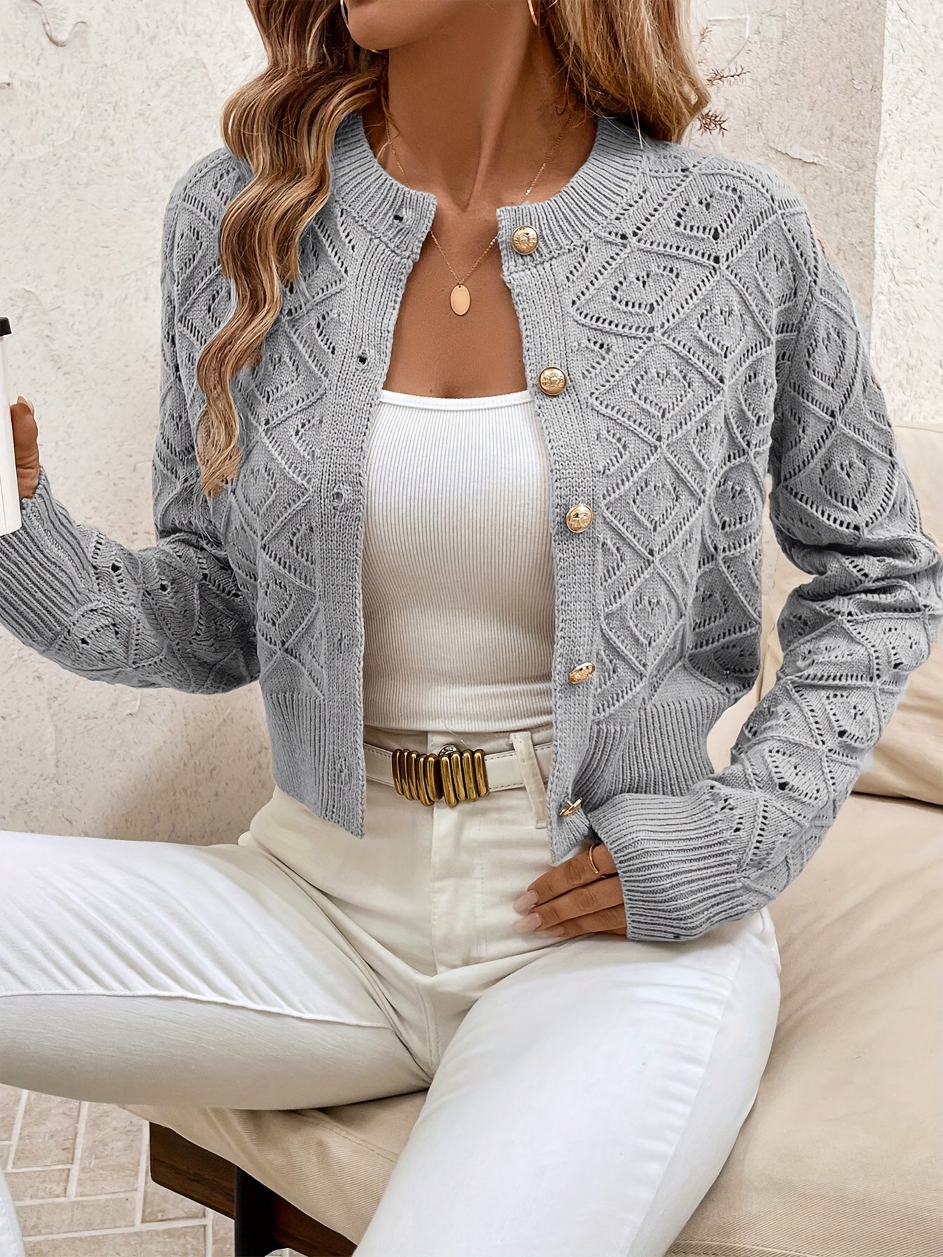 Sylvie - Cardigan Élégant Ajouré Boutonné