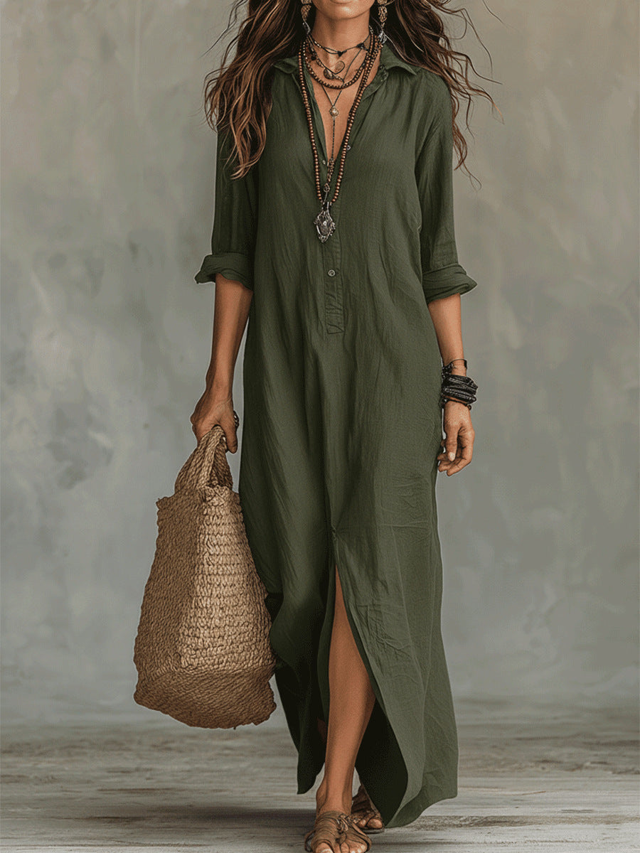 Robe Chemise Femme En Lin Longue Bohème - Valérie