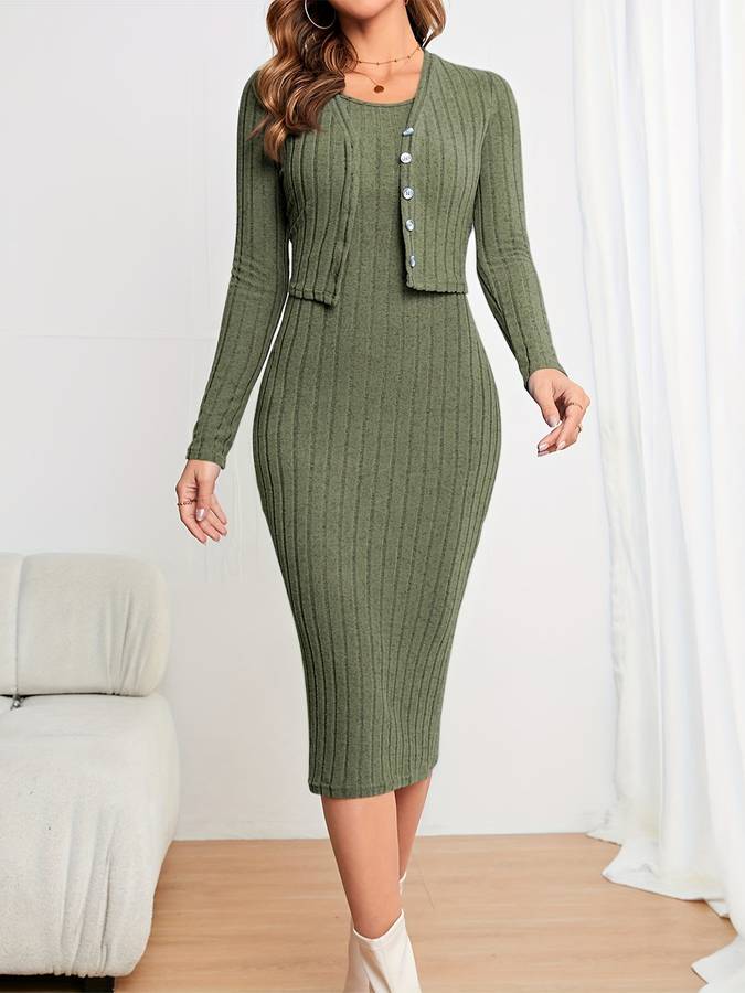 Imane - Robe Midi Élégante avec Gilet - Polyvalente et Confortable - Femmes-4