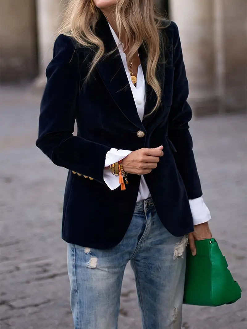 Caroline - Blazer Élégant Velours Boutonné