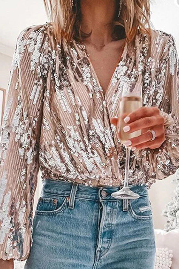 Blouse Femme Ă Paillettes Manches Longues - Valeria