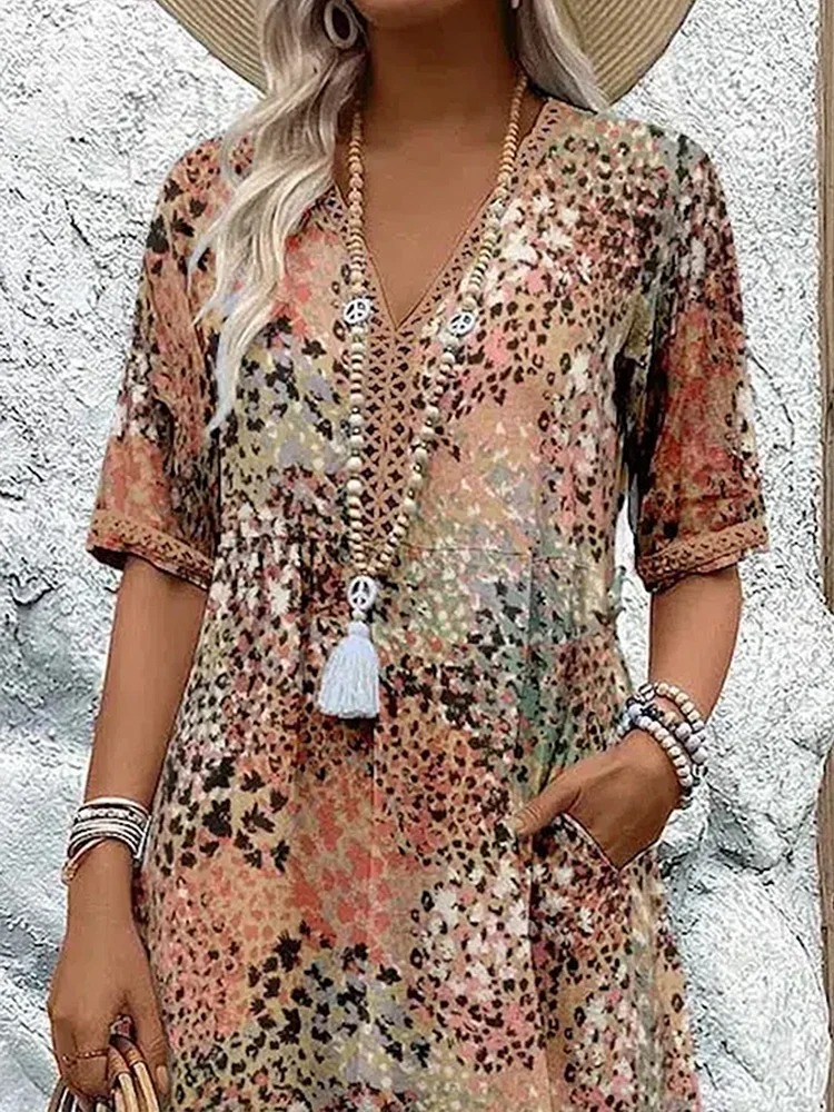 Robe bohème femme fleurie mi-longue - Sophie