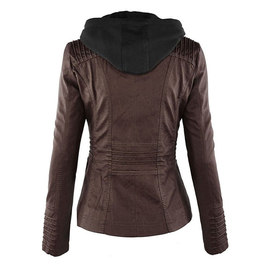 Aurélie - Veste Chic Cuir Capuche