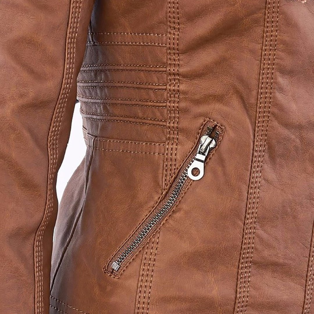 Aurélie - Veste Chic Cuir Capuche