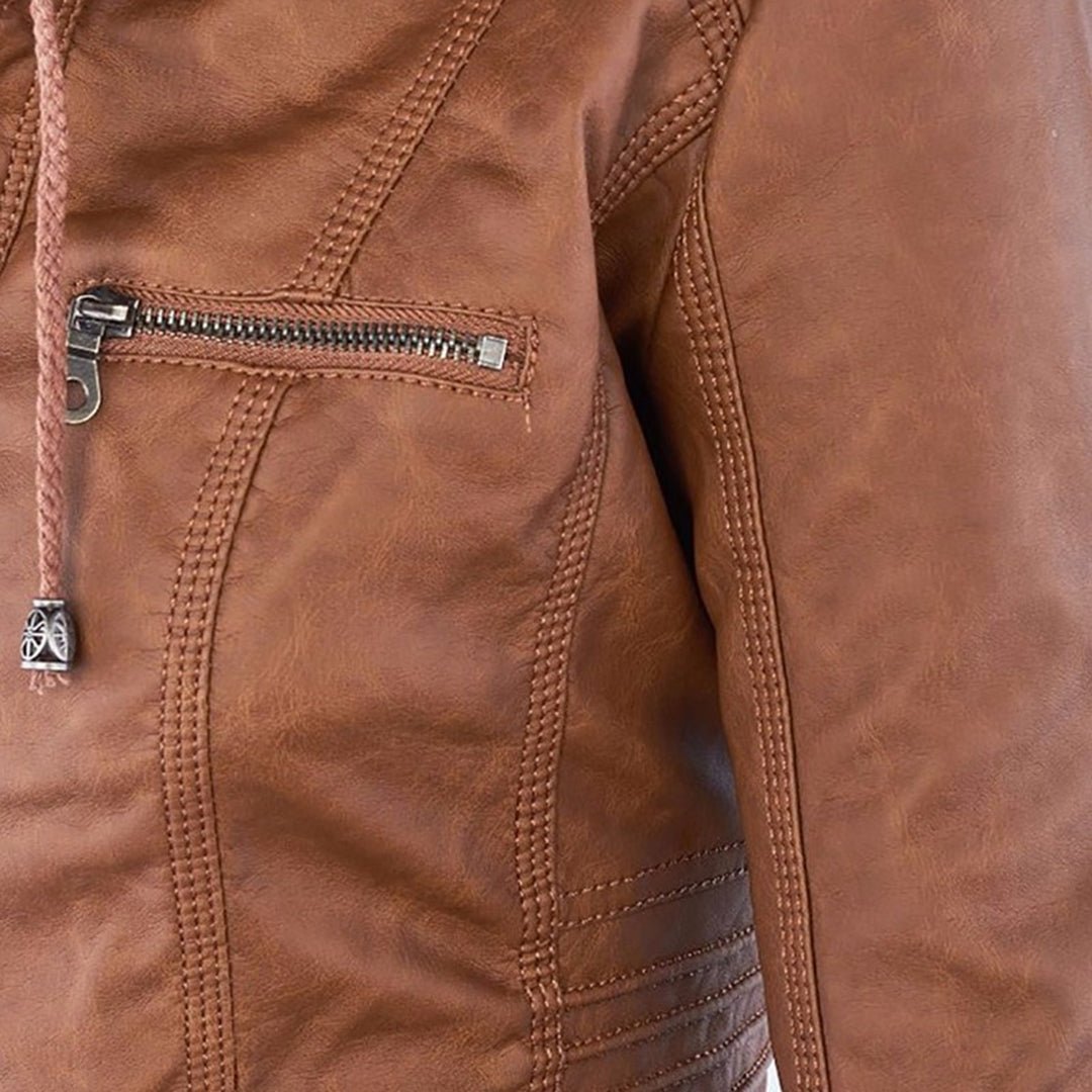 Aurélie - Veste Chic Cuir Capuche