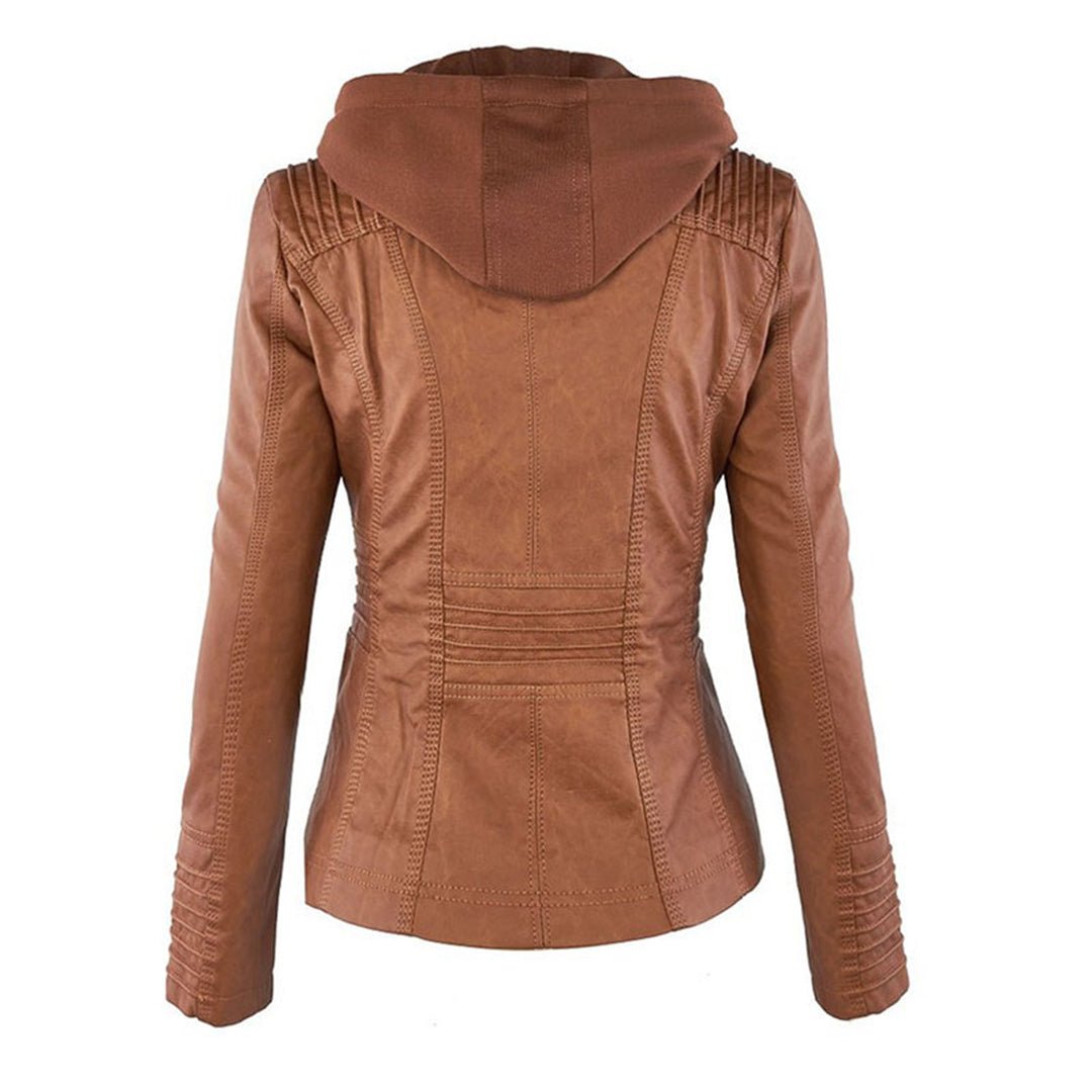 Aurélie - Veste Chic Cuir Capuche