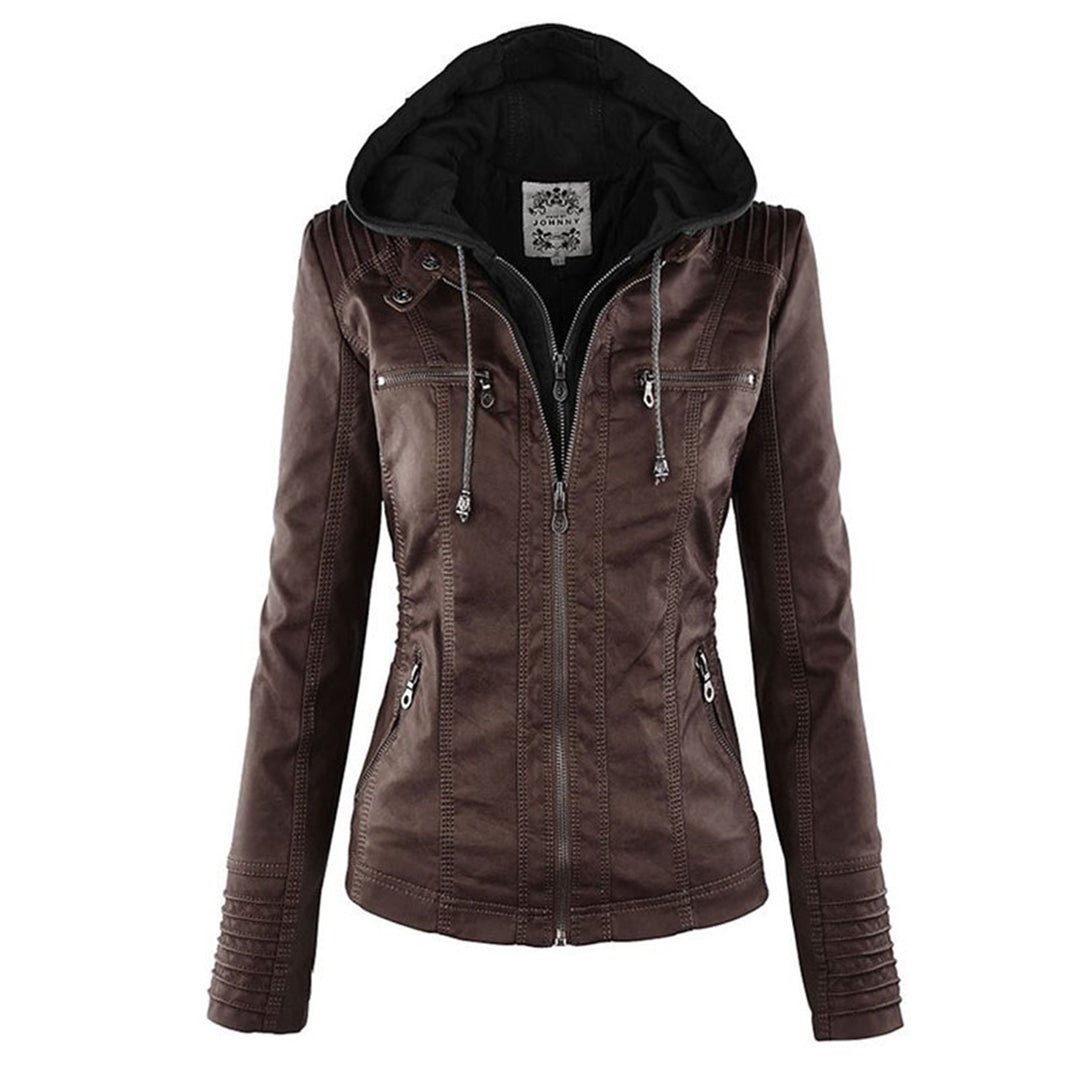 Aurélie - Veste Chic Cuir Capuche