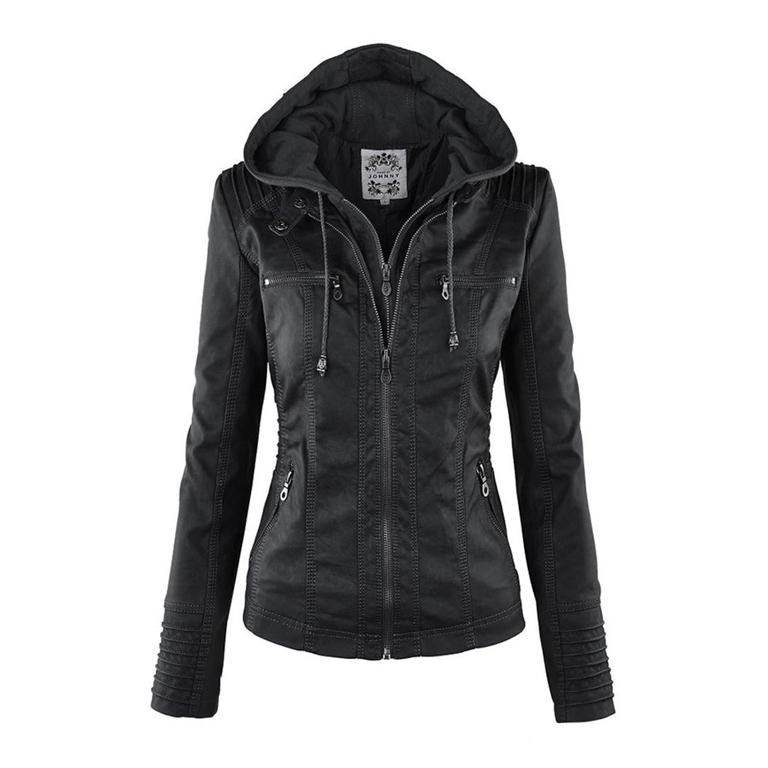 Aurélie - Veste Chic Cuir Capuche