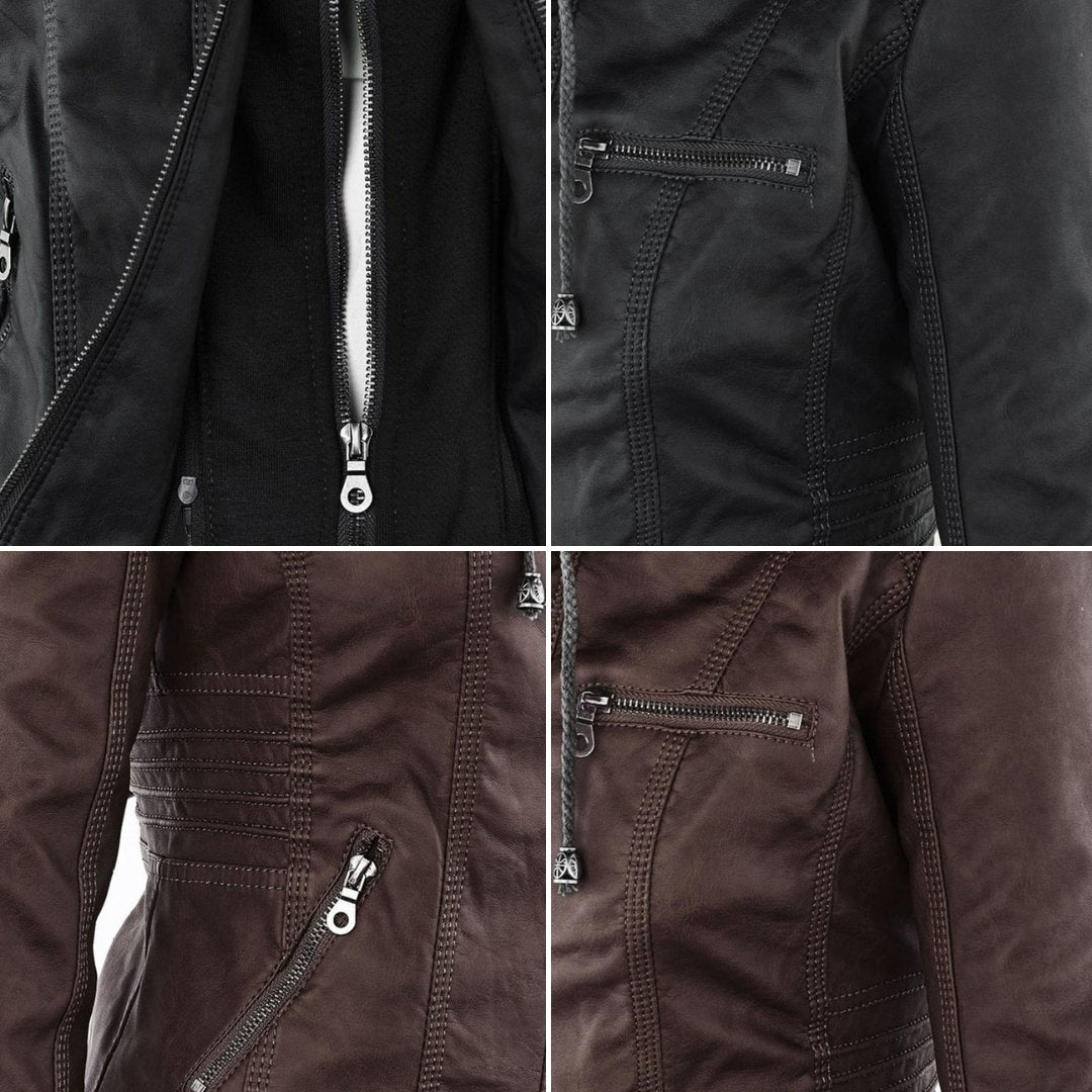 Aurélie - Veste Chic Cuir Capuche