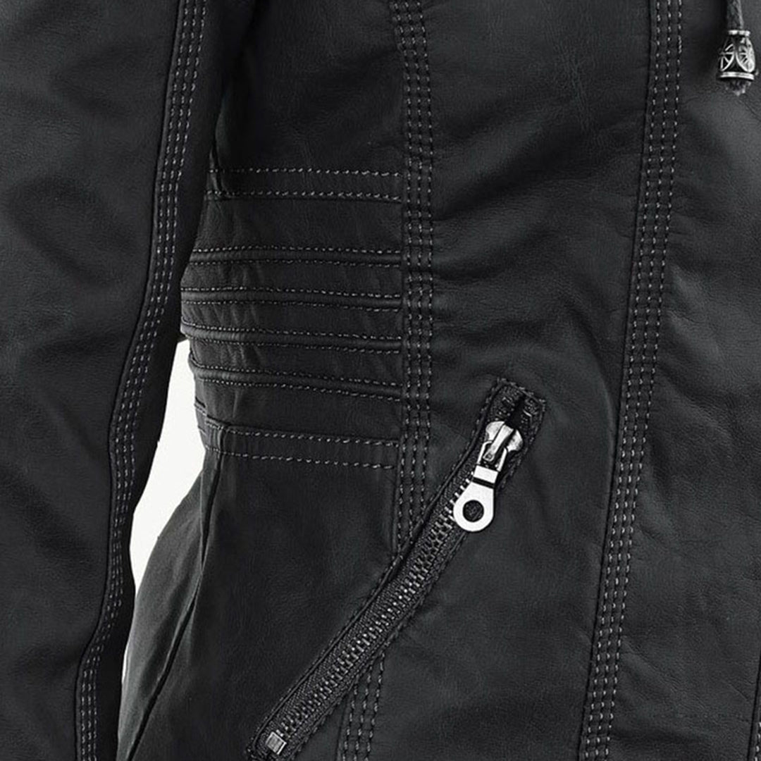 Aurélie - Veste Chic Cuir Capuche