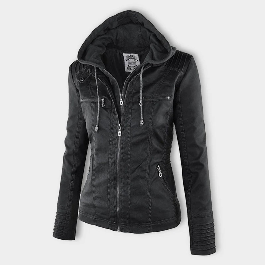 Aurélie - Veste Chic Cuir Capuche