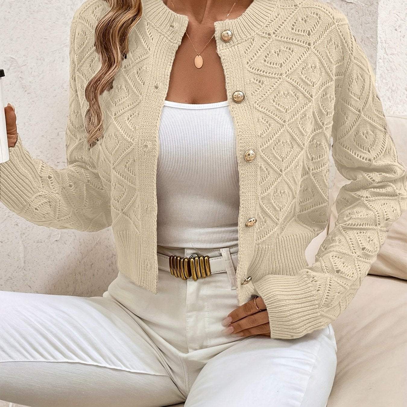 Sylvie - Cardigan Élégant Ajouré Boutonné