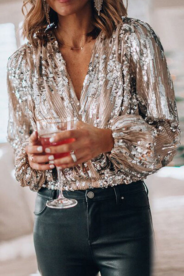 Blouse Femme À Paillettes Manches Longues - Valeria