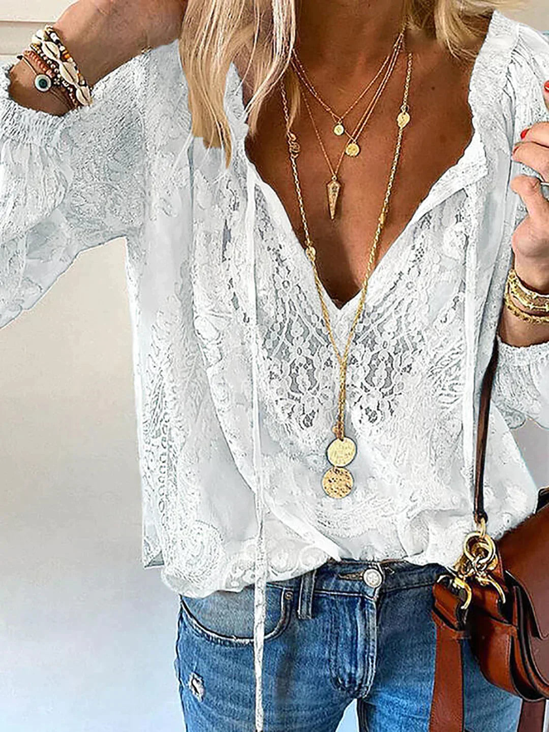 Blouse Femme En Dentelle Col V Bohème - Chloé
